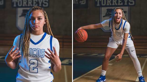 Jada Williams poses in her high school uniform